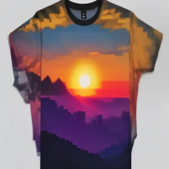 Pixel Sunset 2.0 by Solberg Signal, printed on the front of the tee