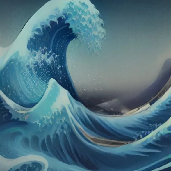 Wave of Kanagawa Reprise by Tanaka Woodblock, printed on the front of the tee